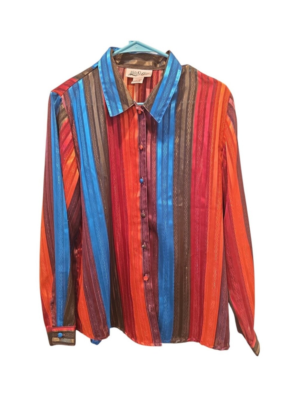 Vintage Yves St Clair Blouse Disco Sparkle Striped Semi Sheer Size 14 Women's